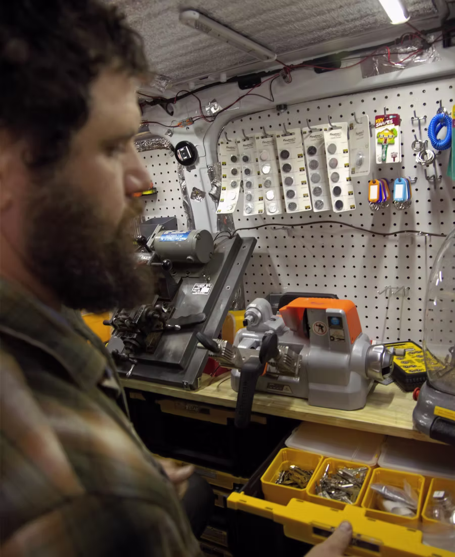 Eli of Buffalock and Key working from his mobile locksmith van